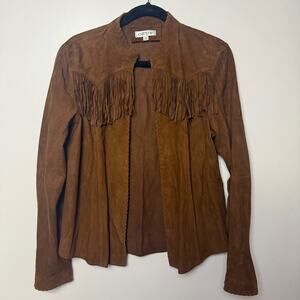 Orvis Suede Western Leather Jacket Fringe Coat Womans Size M Cowboy Country